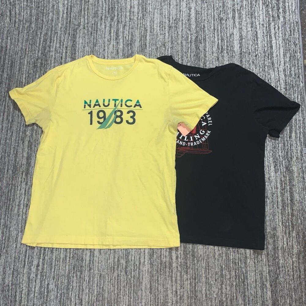 Nautica Men’s Medium Yellow Black Short Sleeve T-Shirts Lot of 2 Nautical Sailin